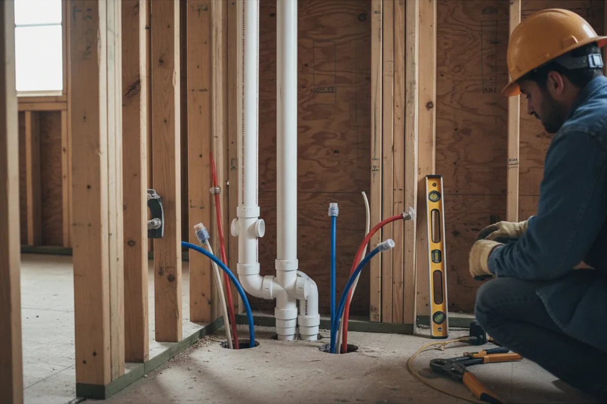 Drain and supply rough-in during Leak Detection in Richburg